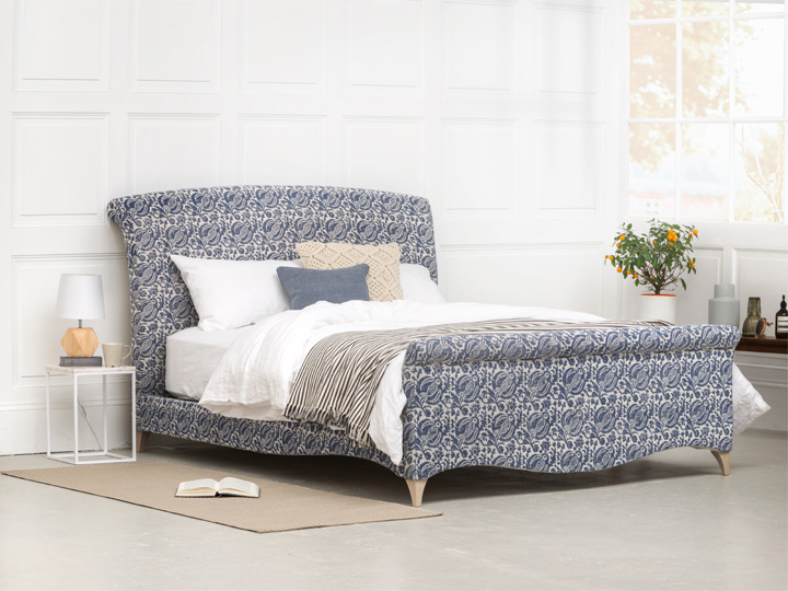 3 Arles King Bed in Indigo & Wills Pomegranate Epic Blue